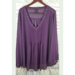 Torrid  Blouse Sheer Vneck Long Sleeve Mau…